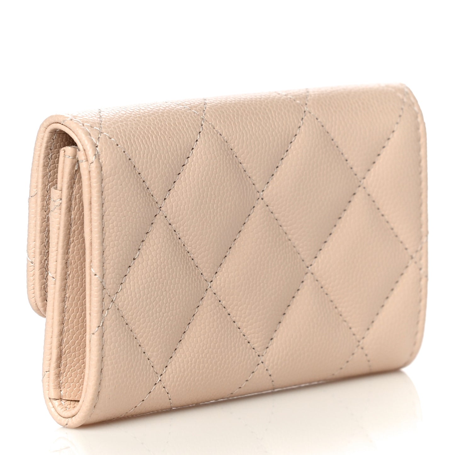 Caviar Pearl Quilted Coco Candy Flap Card Holder Beige