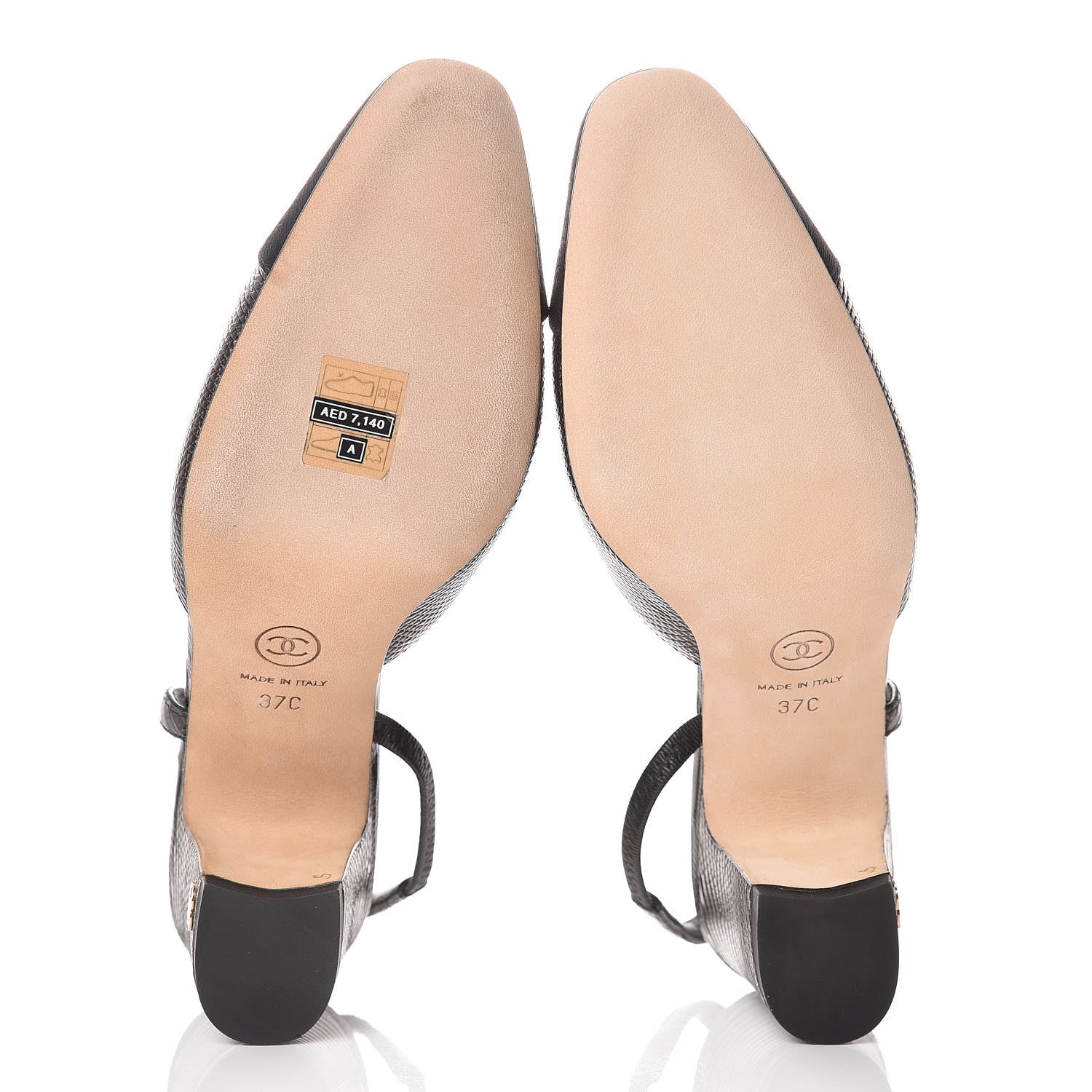 Chanel Lizard Grosgrain Cap Toe CC Slingback Pumps 37 Black 5 of 12