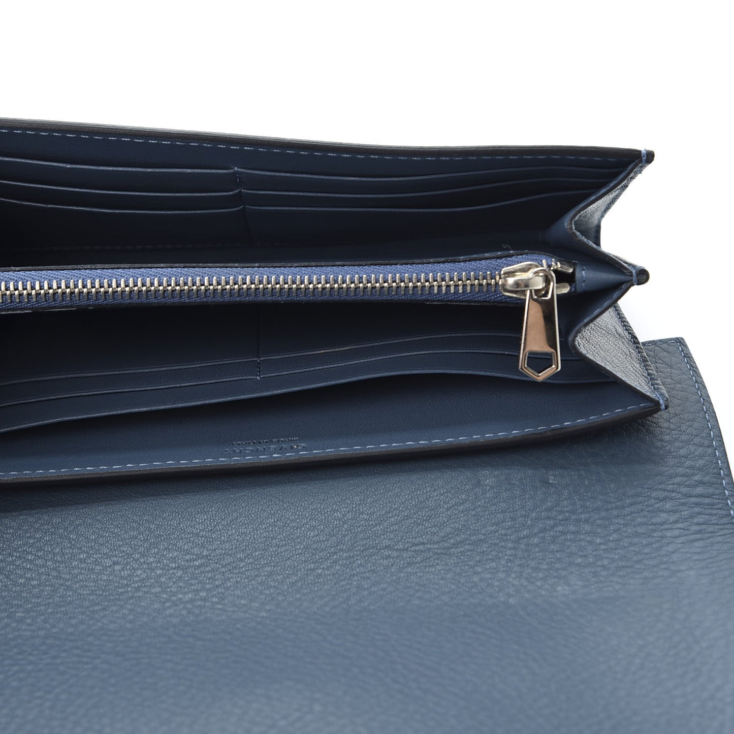 Grained Calfskin Shark Lock Long Flap Wallet Prussian Blue