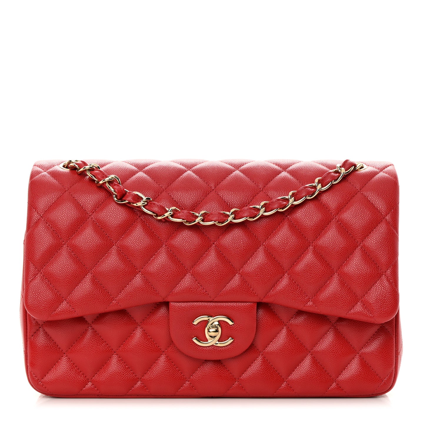 Caviar Quilted Jumbo Double Flap Red