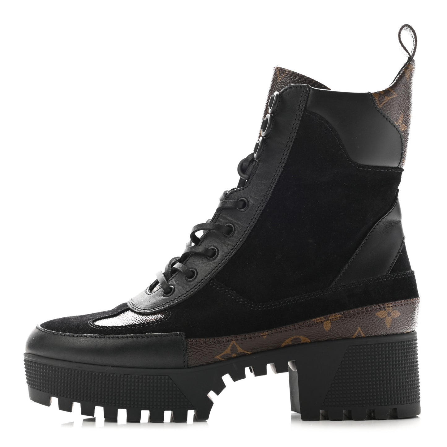 Suede Calfskin Monogram Laureate Platform Desert Boots 38.5 Black