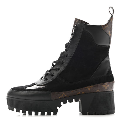 Louis Vuitton Suede Calfskin Monogram Laureate Platform Desert Boots 38.5 Black 1 of 13