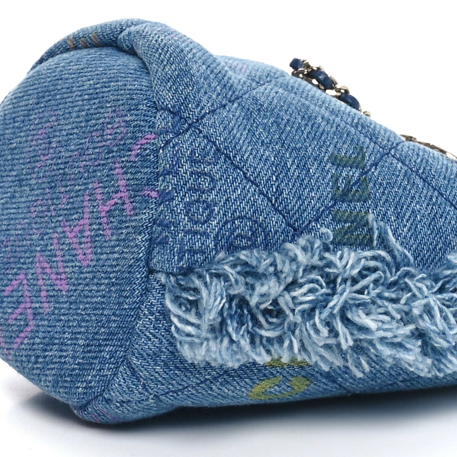 Chanel Denim Quilted Mood Mini Bucket With Chain Blue Multicolor 10 of 11