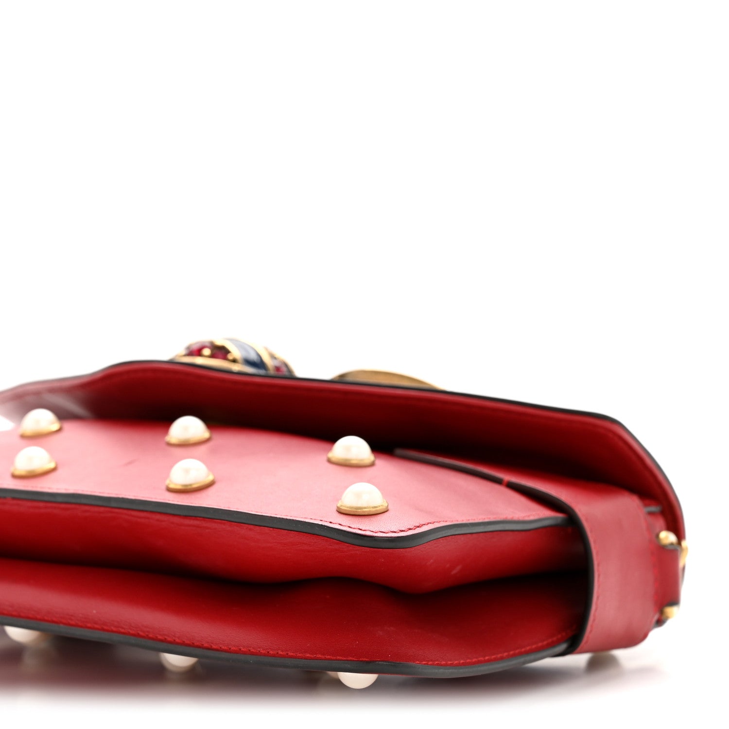 Gucci Nappa Pearl Studded Mini Queen Margaret Broadway Shoulder Bag Hibiscus Red 10 of 12