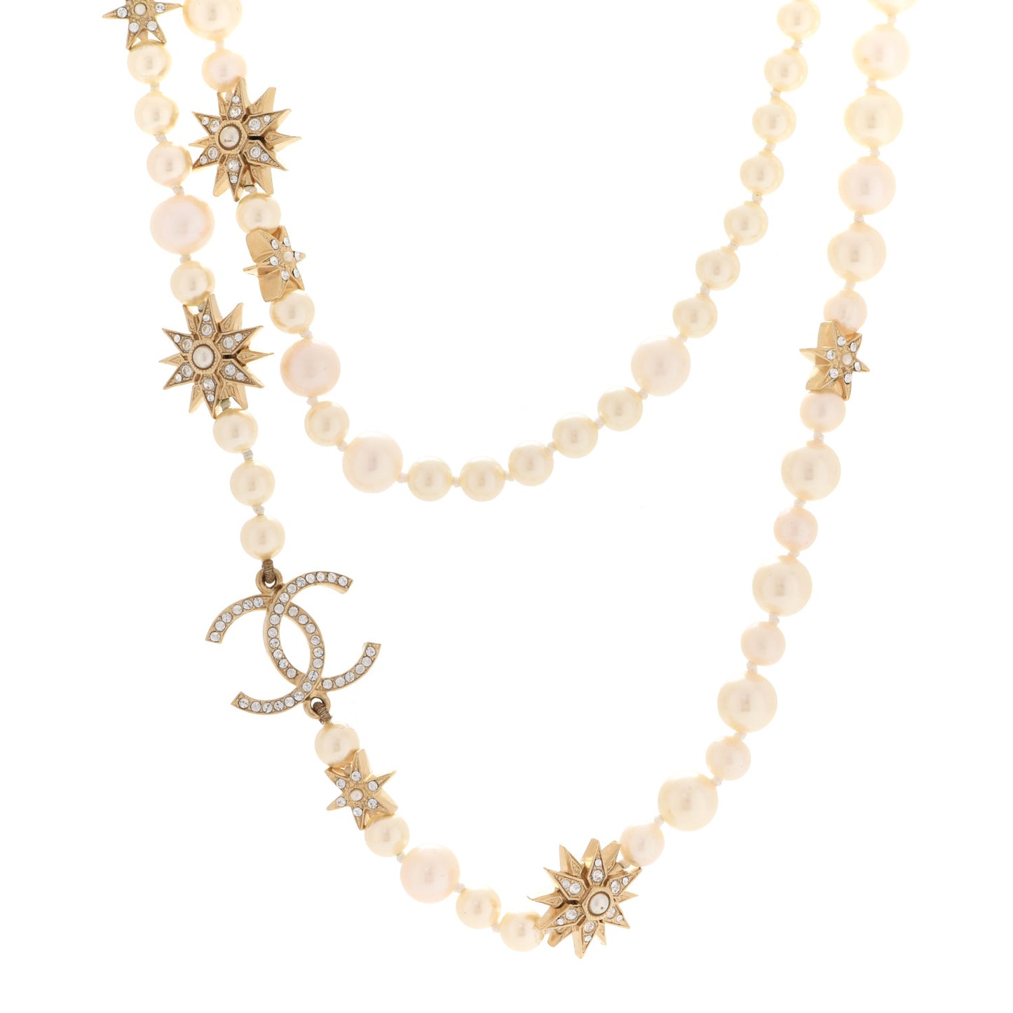 Pearl Crystal CC Star Long Necklace Gold