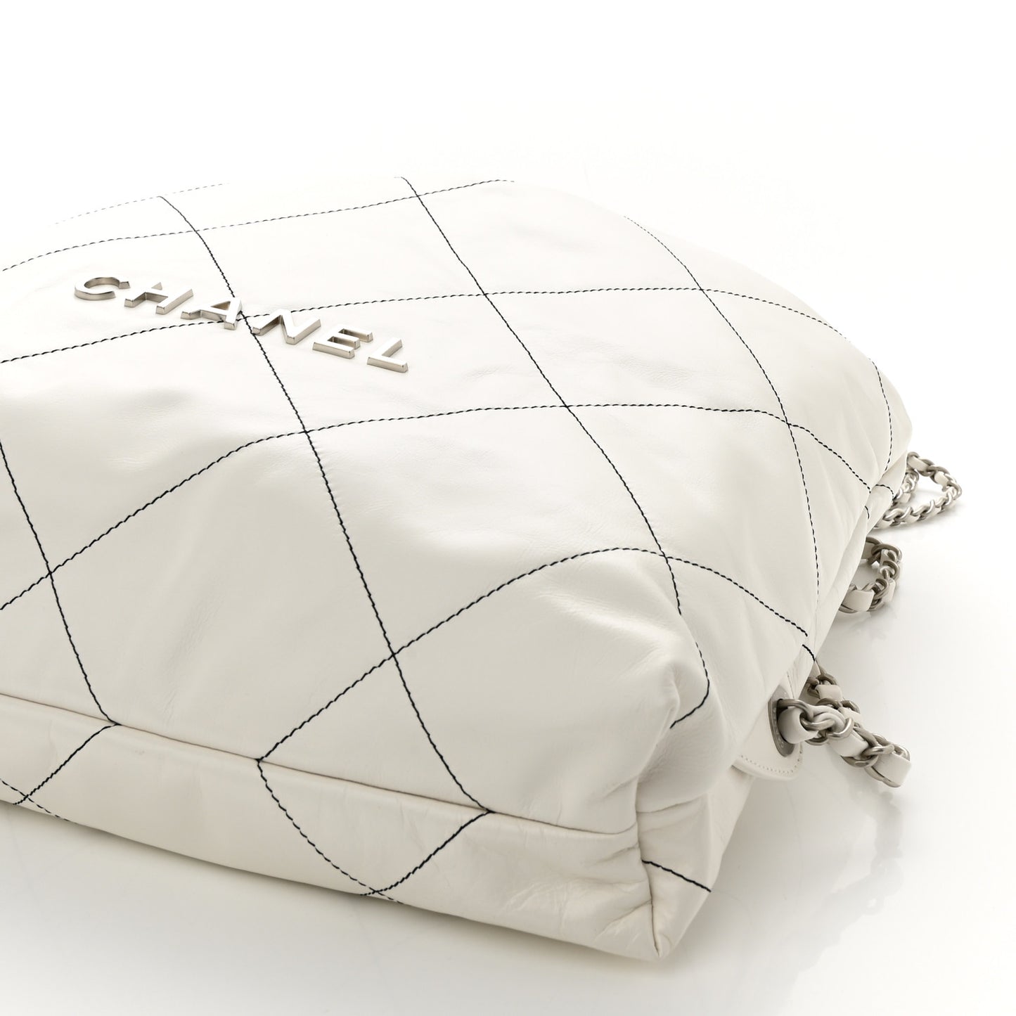 Shiny Calfskin Quilted Chanel 22 Backpack White Black
