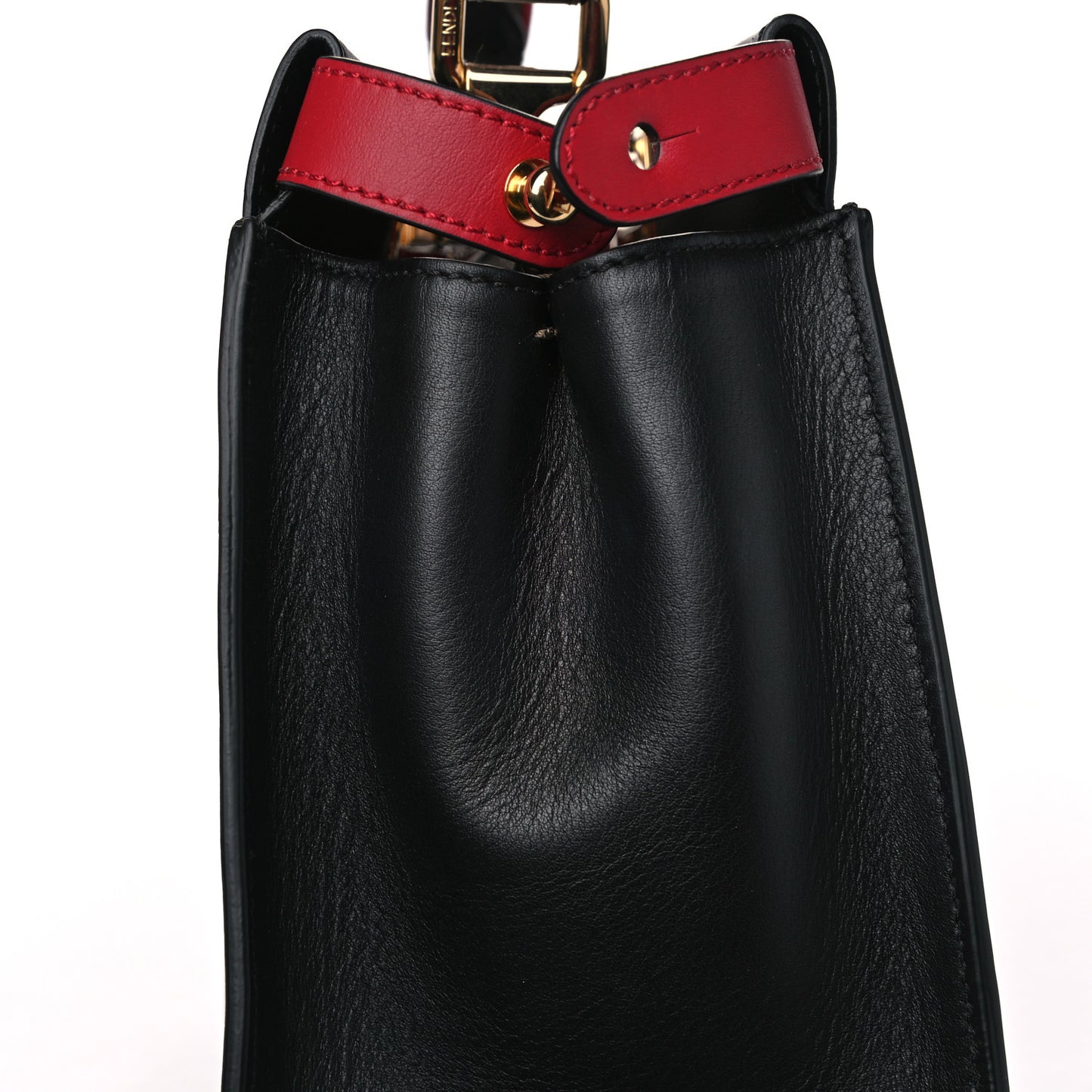 Vitello Seta Century Nappa Medium Peekaboo Iconic Defender Satchel Black Fragola Maya