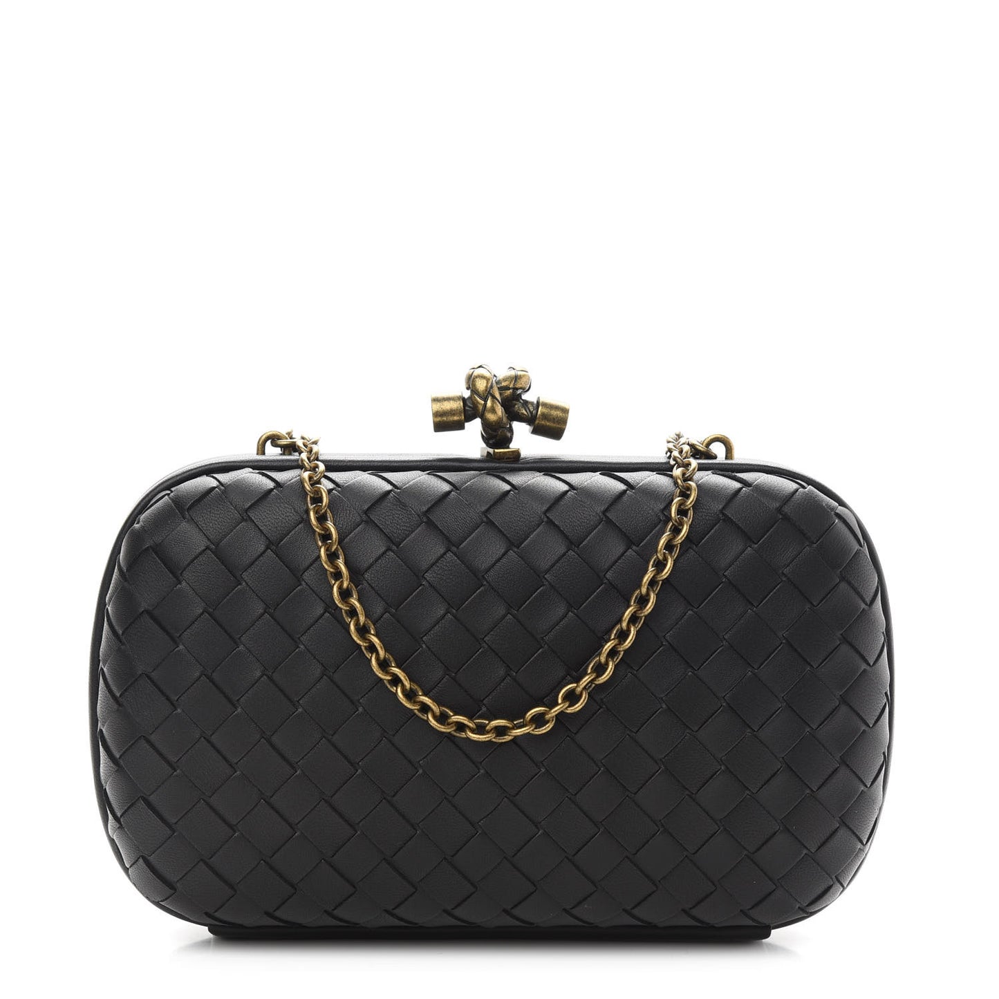 Nappa Intrecciato Chain Knot Clutch Black