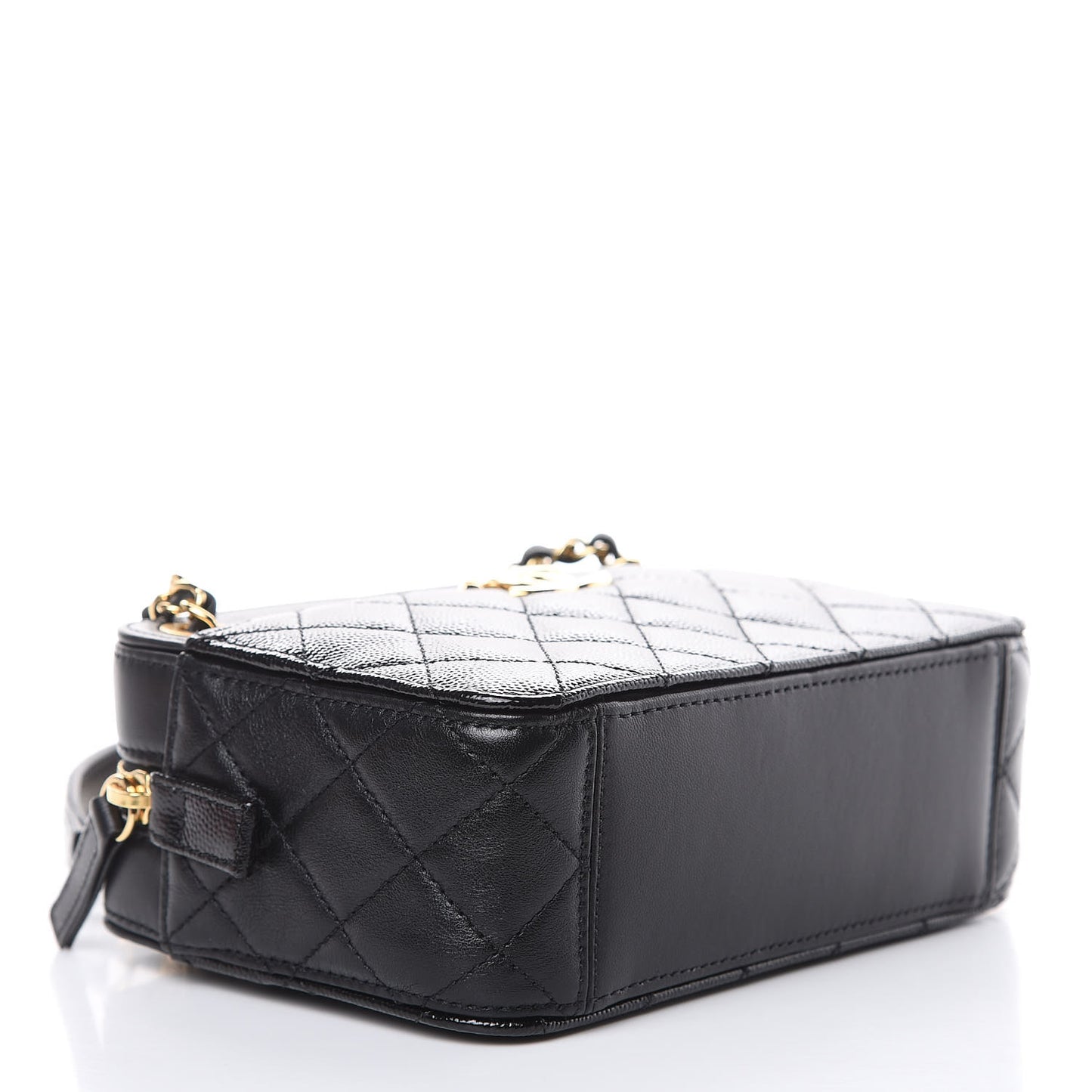 Metallic Lambskin Grained Calfskin Quilted Camera Case Black
