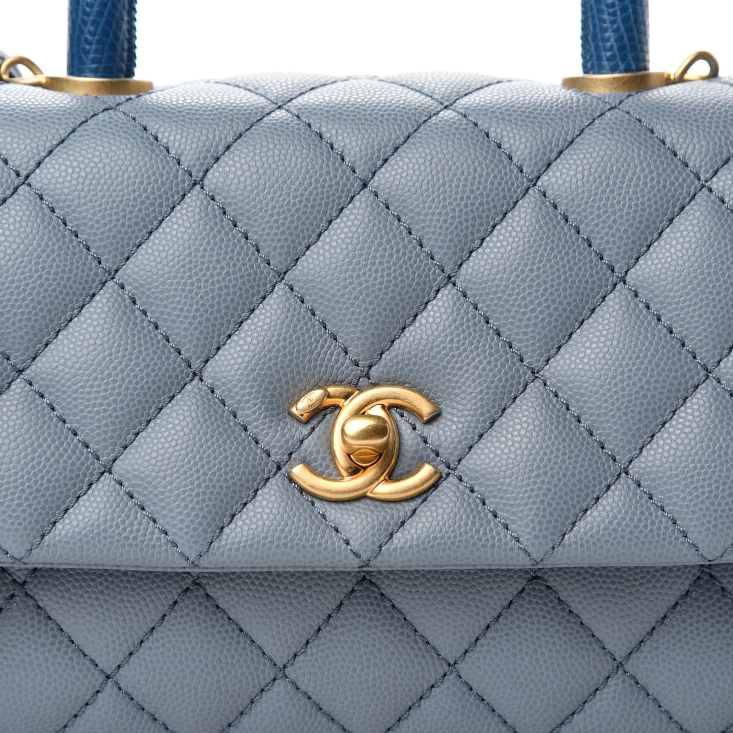 Caviar Lizard Quilted Mini Coco Handle Flap Light Blue