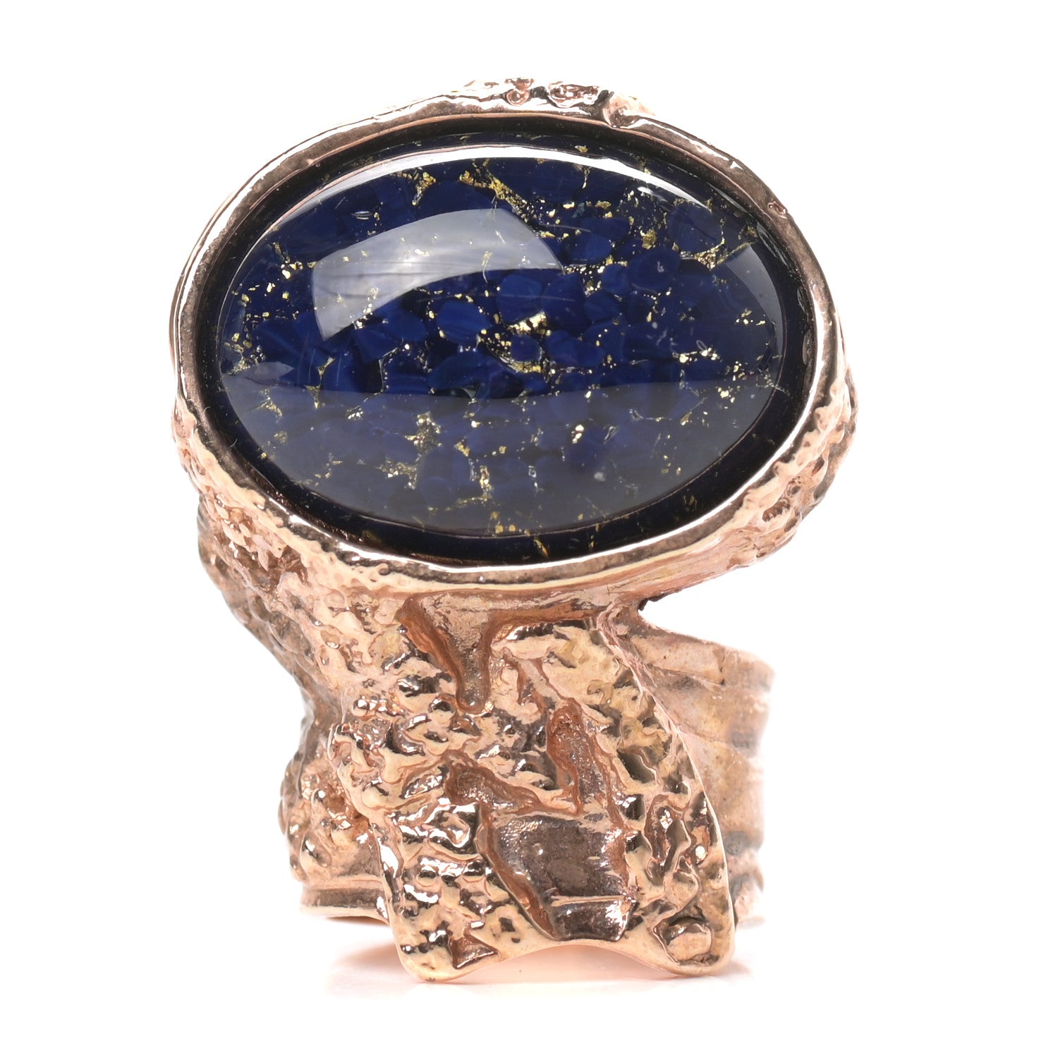 Saint Laurent Glass Cabochon Arty Ovale Ring 5 Rose Gold Lapis 1 of 4