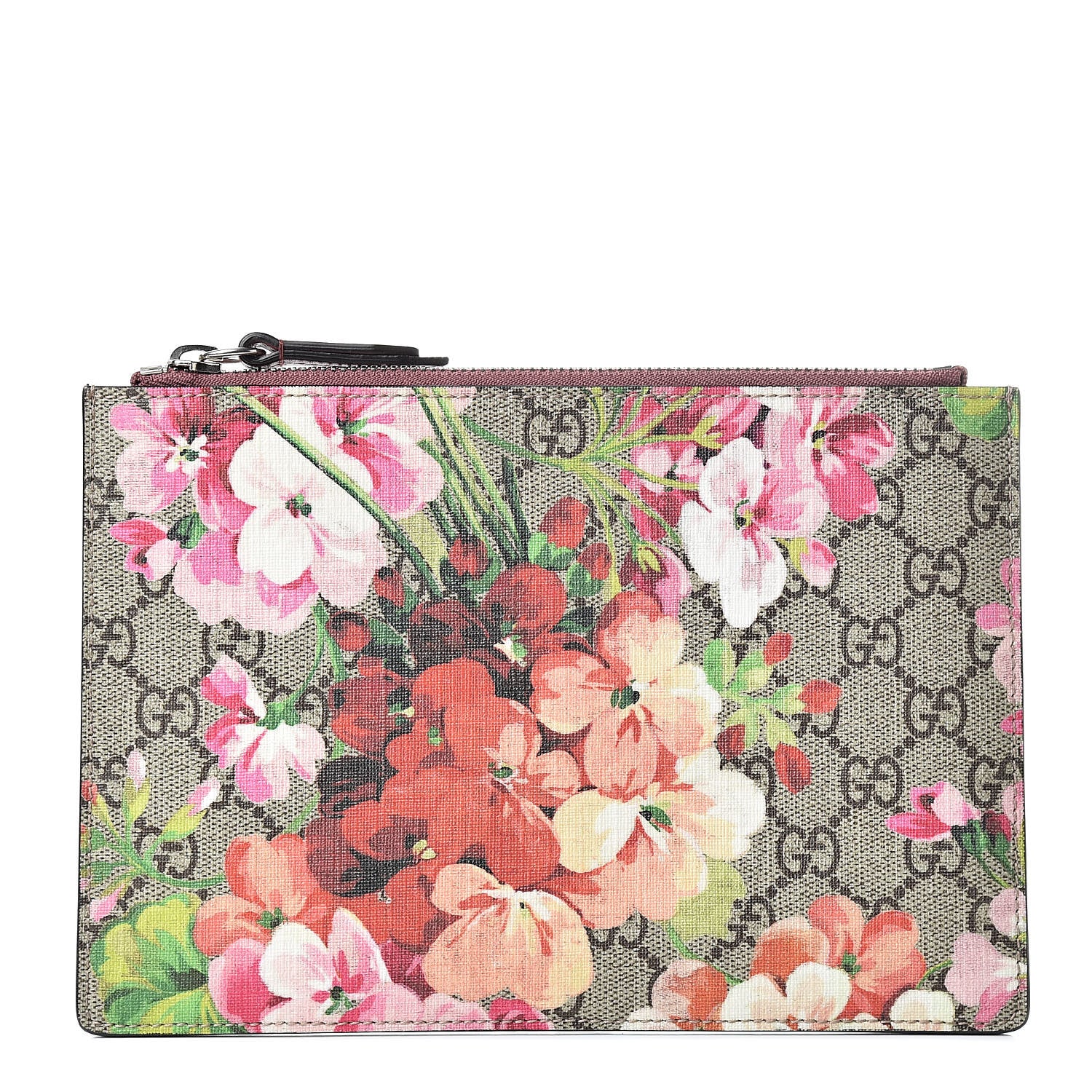 Gucci GG Supreme Monogram Blooms Small Zip Pouch Beige Multicolor Dry Rose 1 of 7