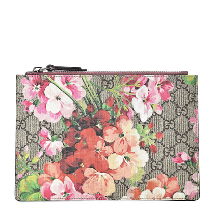 Gucci GG Supreme Monogram Blooms Small Zip Pouch Beige Multicolor Dry Rose 1 of 7