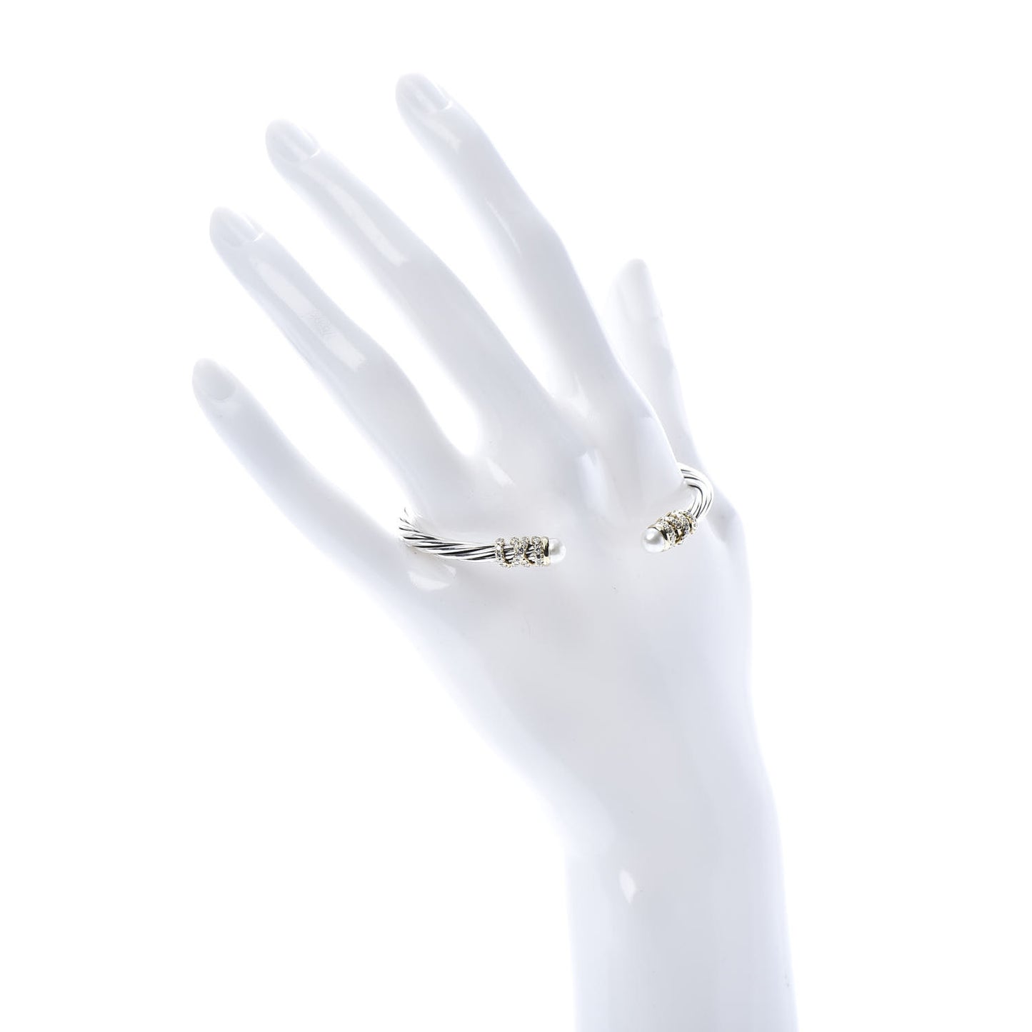 Sterling Silver 18K Yellow Gold Diamond Pearl 4mm Helena Cuff Bracelet