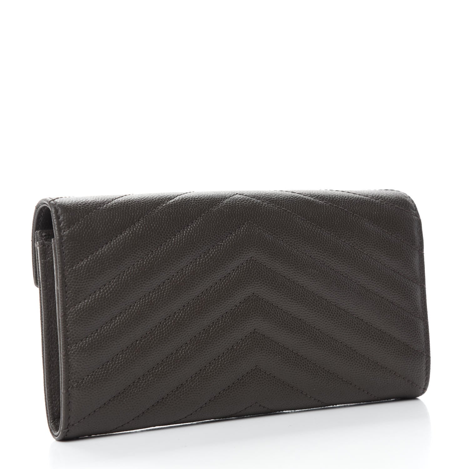 Saint Laurent Grain De Poudre Matelasse Chevron Monogram Flap Wallet Fog 2 of 8