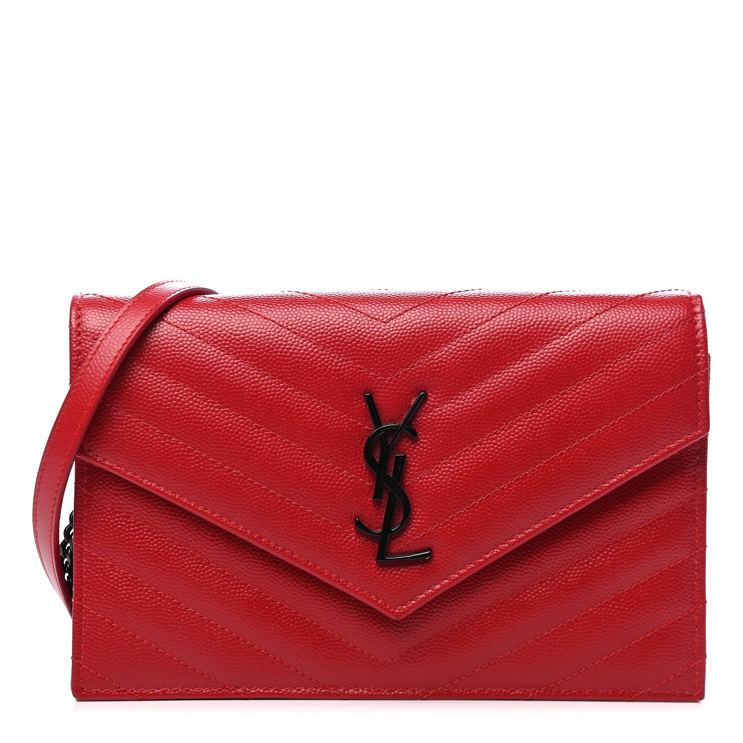 Saint Laurent Grain De Poudre Matelasse Chevron Monogram Envelope Chain Wallet Red 1 of 7