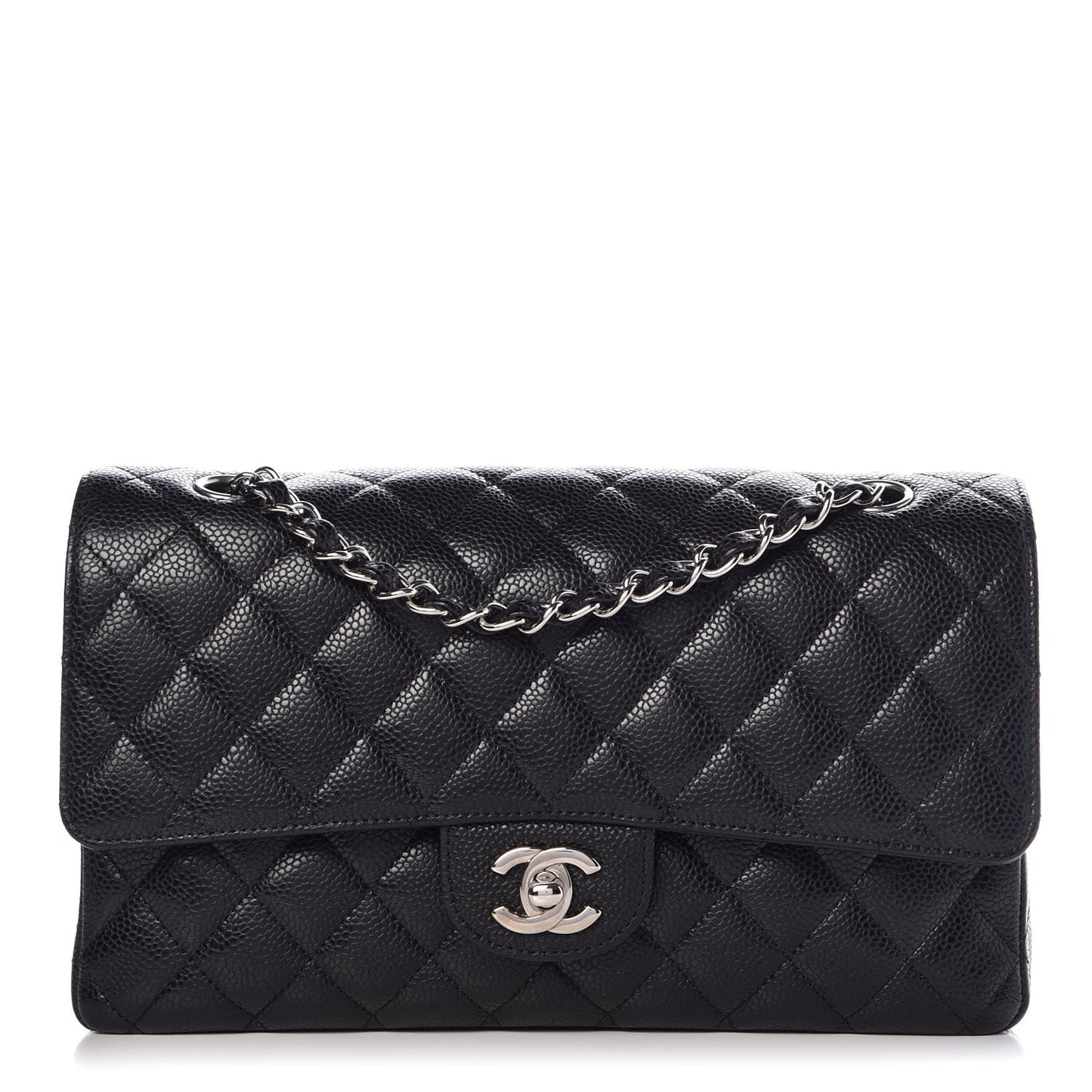 Caviar Quilted Medium Double Flap Black