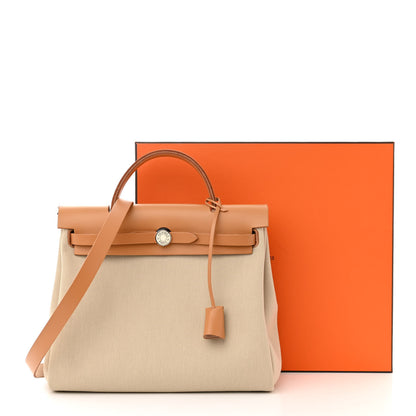 Hermes Military Toile Vache Hunter Herbag Zip Retourne 31 PM Beton Naturel 11 of 11