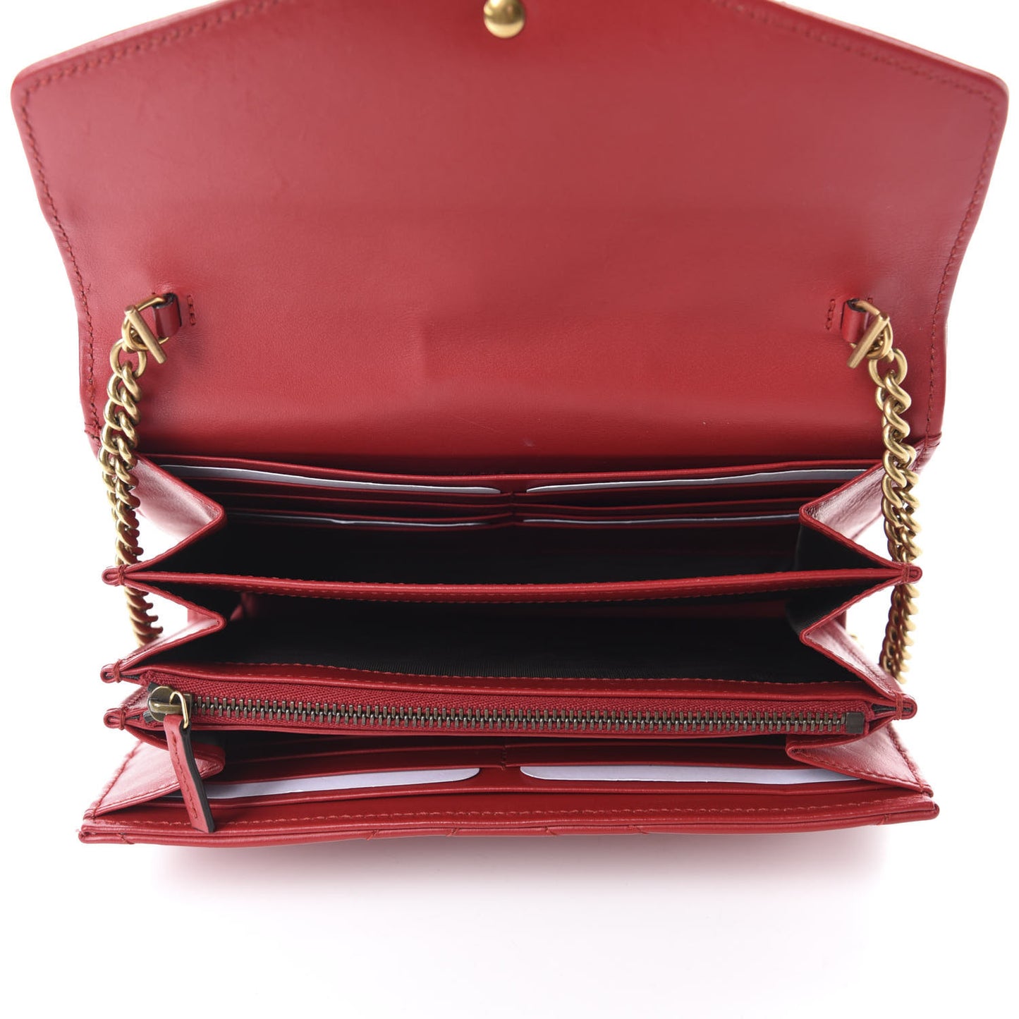 Calfskin Matelasse GG Marmont Chain Wallet Hibiscus Red