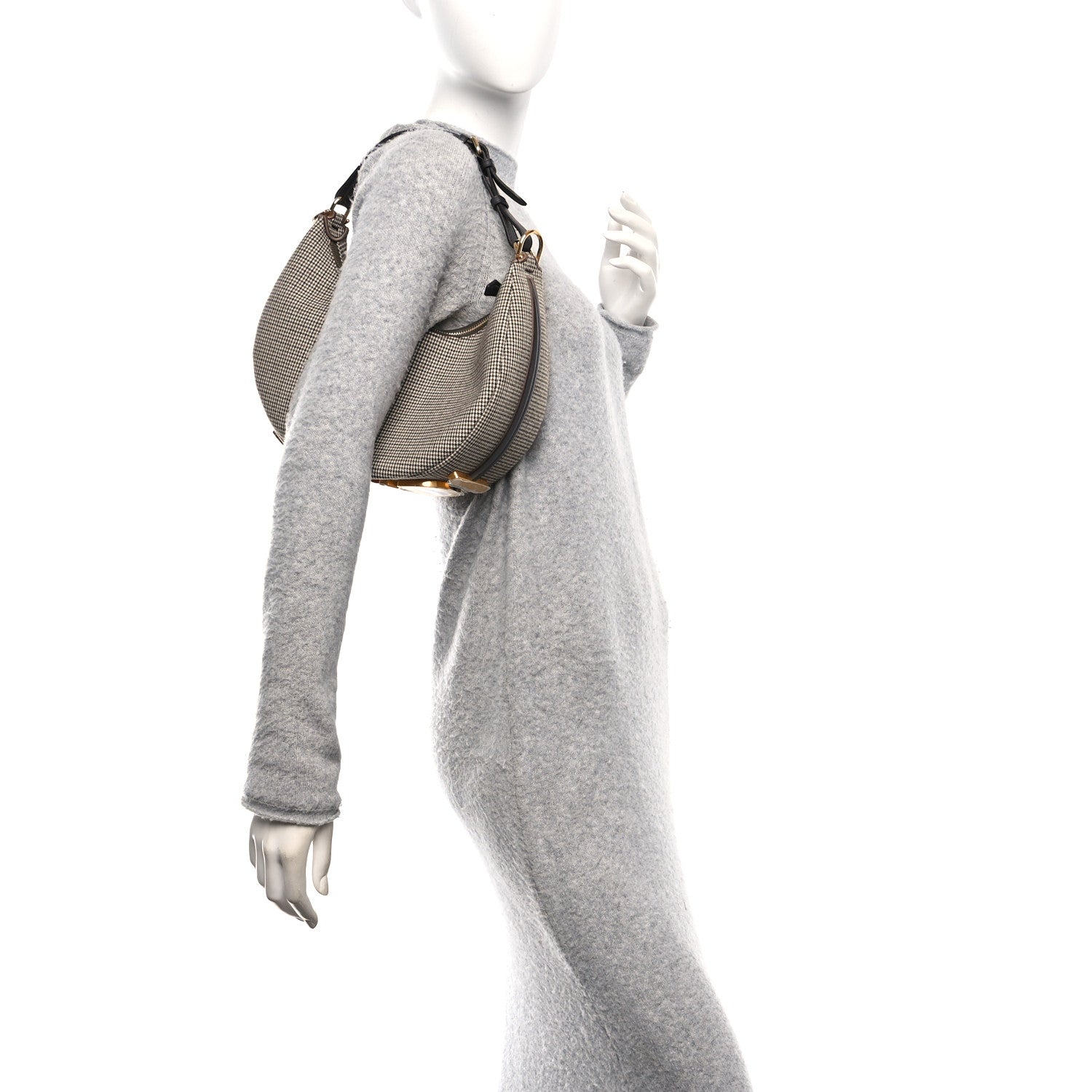 Fendi Wool Vitello Grace Small Houndstooth Small Fendigraphy Hobo Bag Beige Ebano 2 of 10