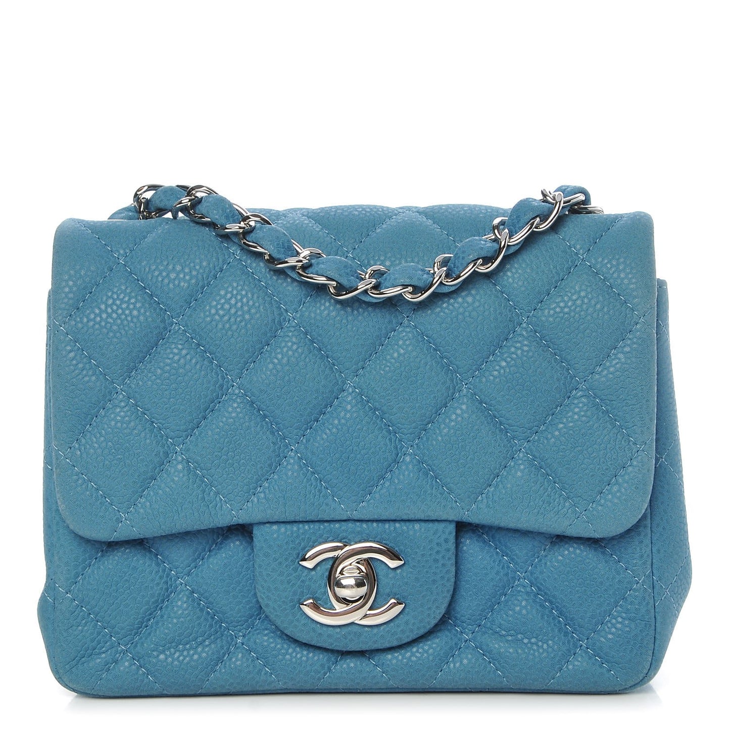 Iridescent Caviar Quilted Mini Square Flap Blue