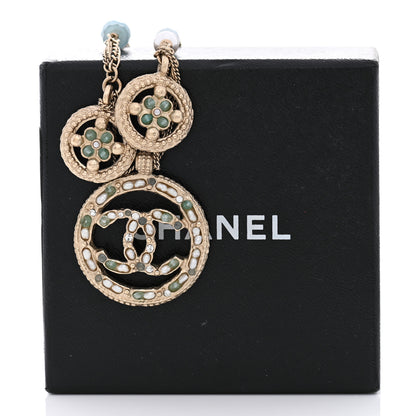 Chanel Bead Pearl CC Medallion Necklace Gold 13 of 14