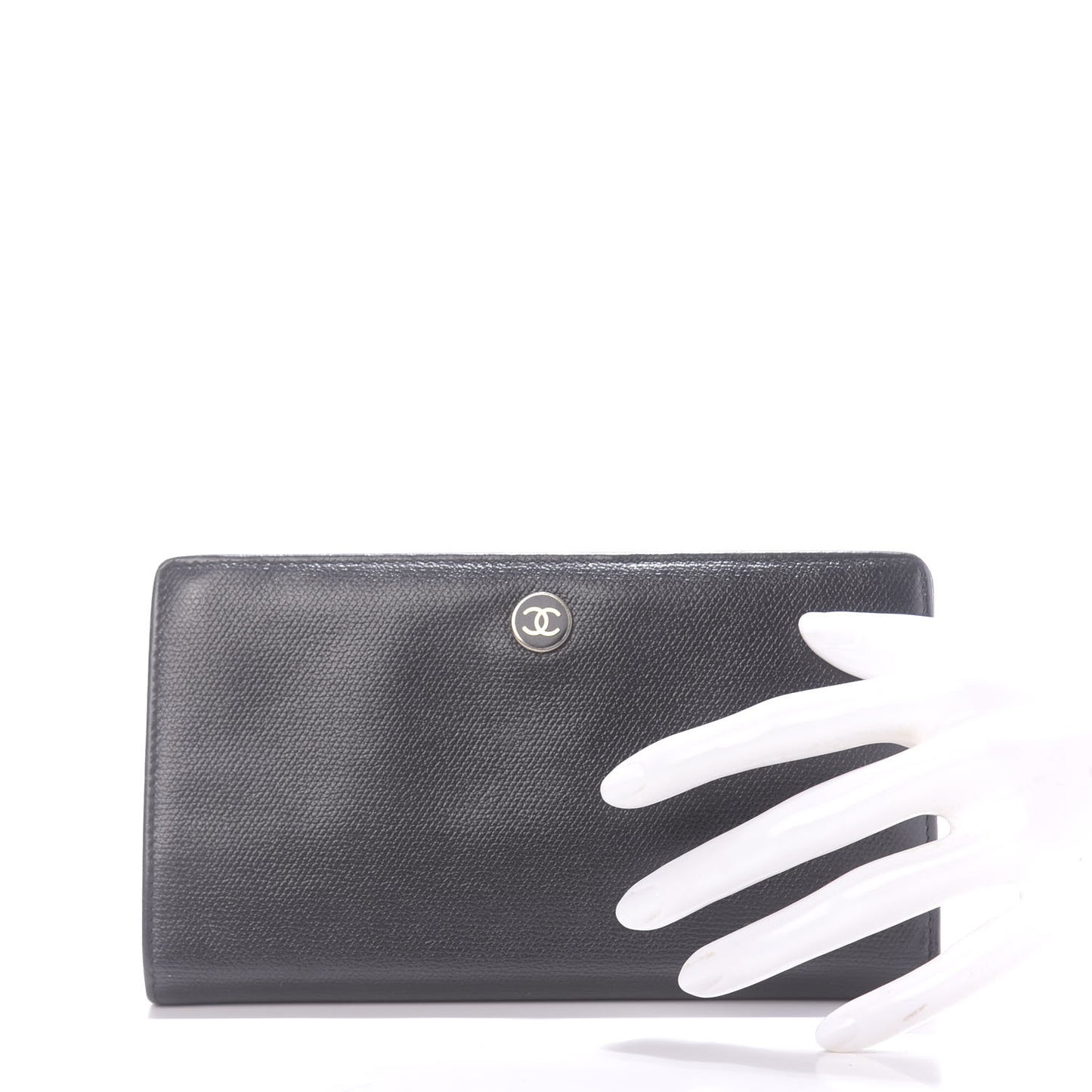 Grained Calfskin CC Button Yen Wallet Black