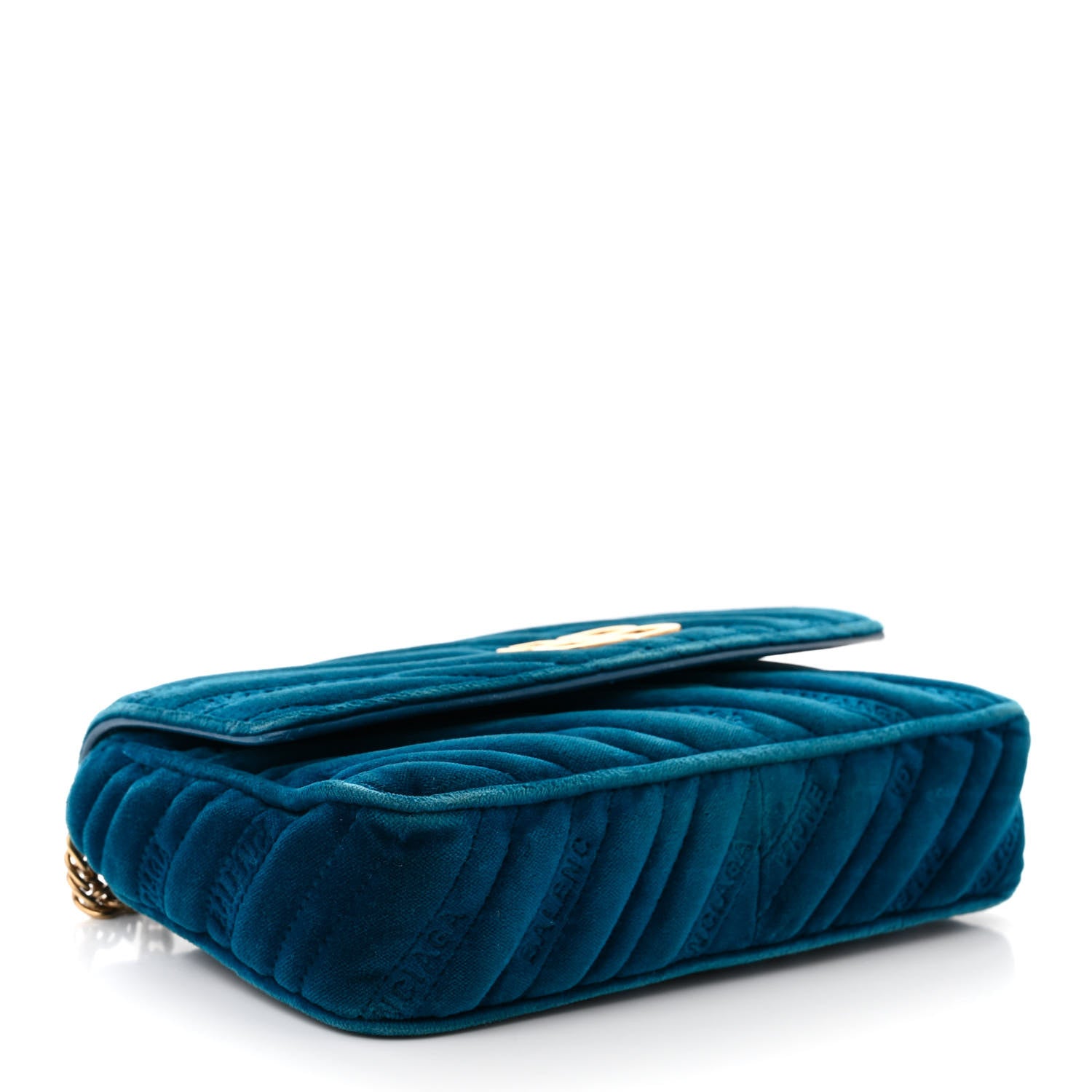 Balenciaga Velvet Logo Matelasse BB Chain Wallet Teal Blue 4 of 14