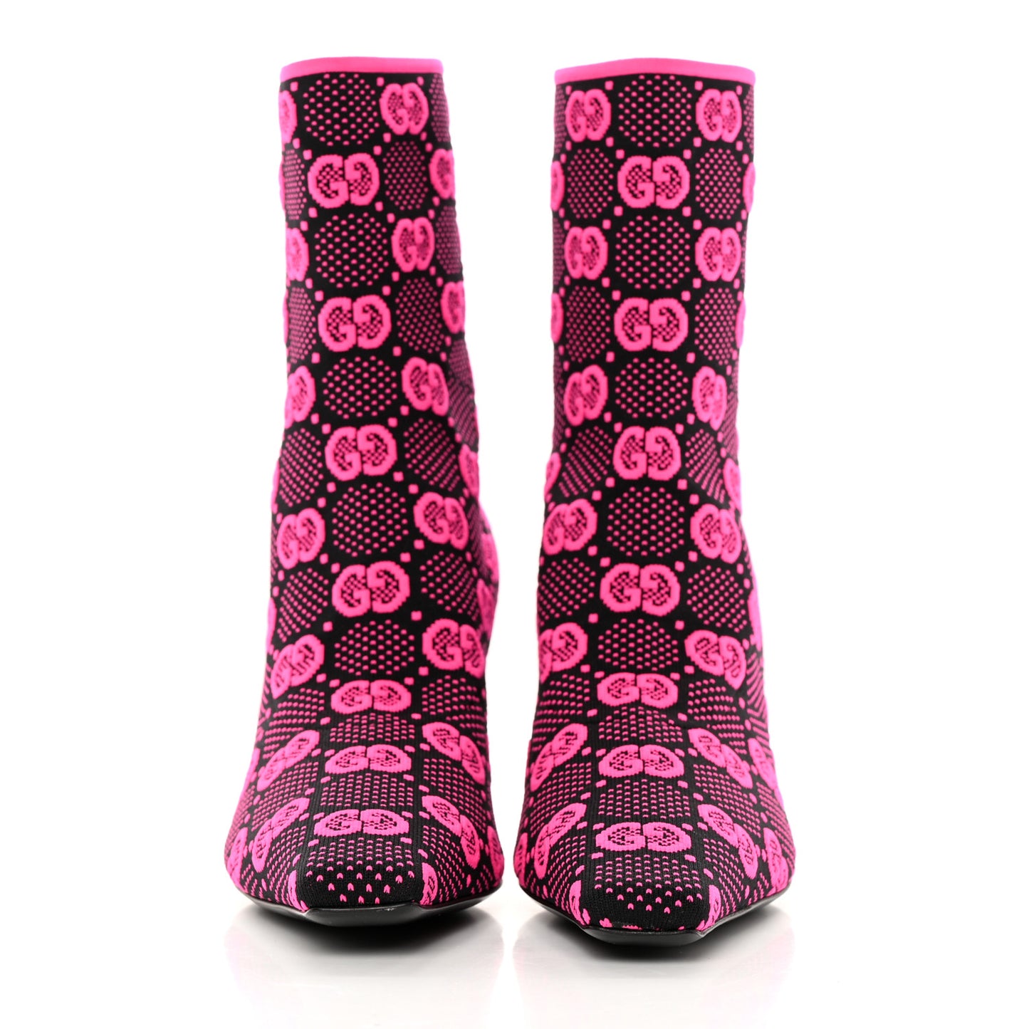 Technical Jersey Knit GG Monogram Square G 75mm Ankle Boots 36 Black Neon Fucsia