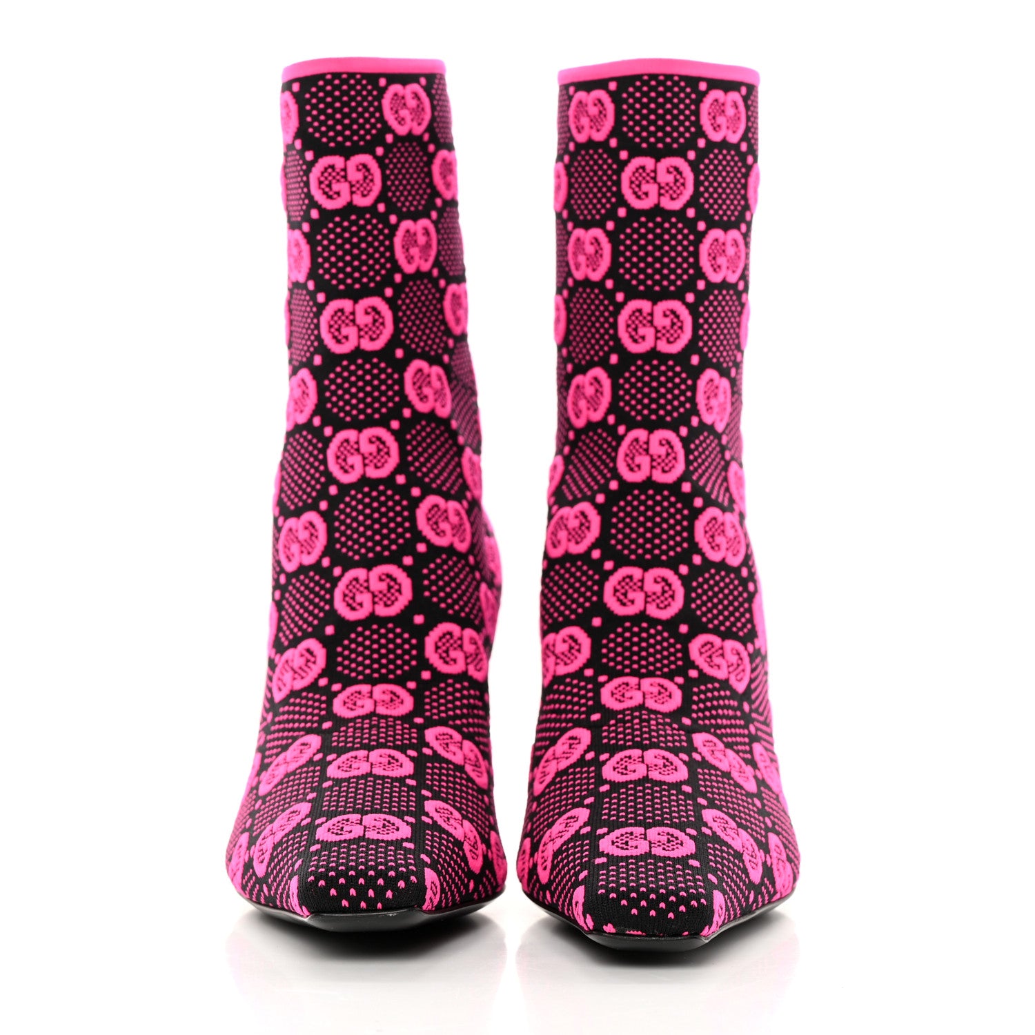 Gucci Technical Jersey Knit GG Monogram Square G 75mm Ankle Boots 36 Black Neon Fucsia 2 of 8