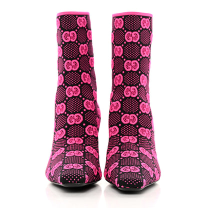 Gucci Technical Jersey Knit GG Monogram Square G 75mm Ankle Boots 36 Black Neon Fucsia 2 of 8