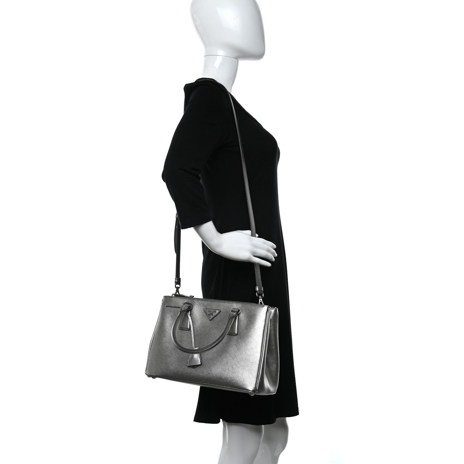 Prada Metallic Saffiano Small Galleria Double Zip Tote Cromo 2 of 12