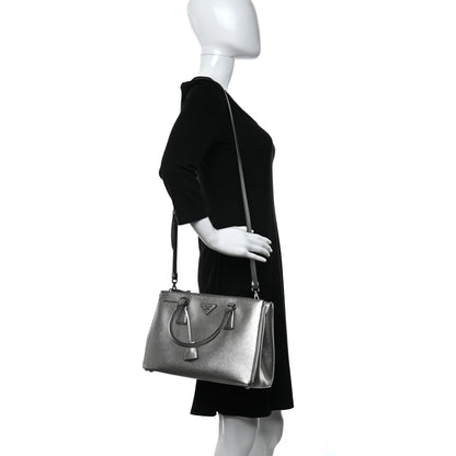 Prada Metallic Saffiano Small Galleria Double Zip Tote Cromo 2 of 12