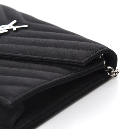 Saint Laurent Satin Chevron Monogram Envelope Chain Wallet Black 11 of 13