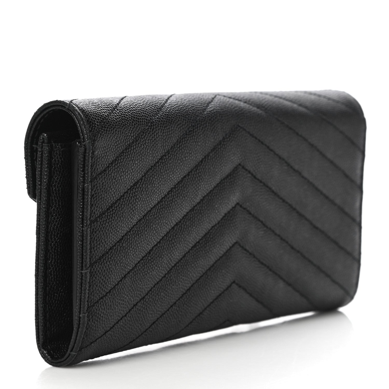 Saint Laurent Grain De Poudre Matelasse Chevron Monogram Flap Wallet Black 3 of 14