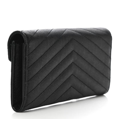 Saint Laurent Grain De Poudre Matelasse Chevron Monogram Flap Wallet Black 3 of 14