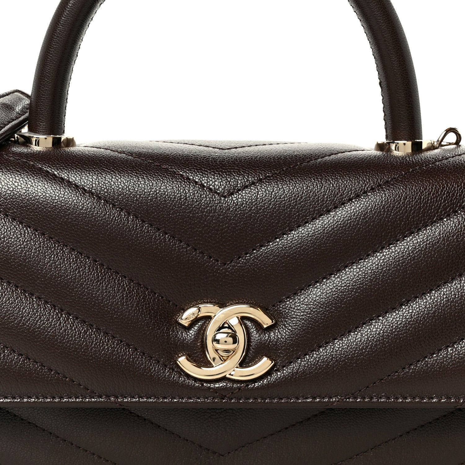 Chanel Goatskin Chevron Quilted Maxi East West Coco Handle Flap Dark Brown 8 of 11