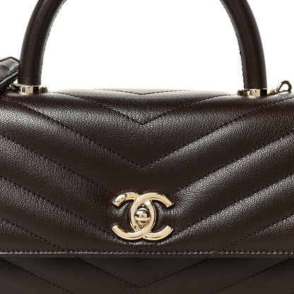 Chanel Goatskin Chevron Quilted Maxi East West Coco Handle Flap Dark Brown 8 of 11