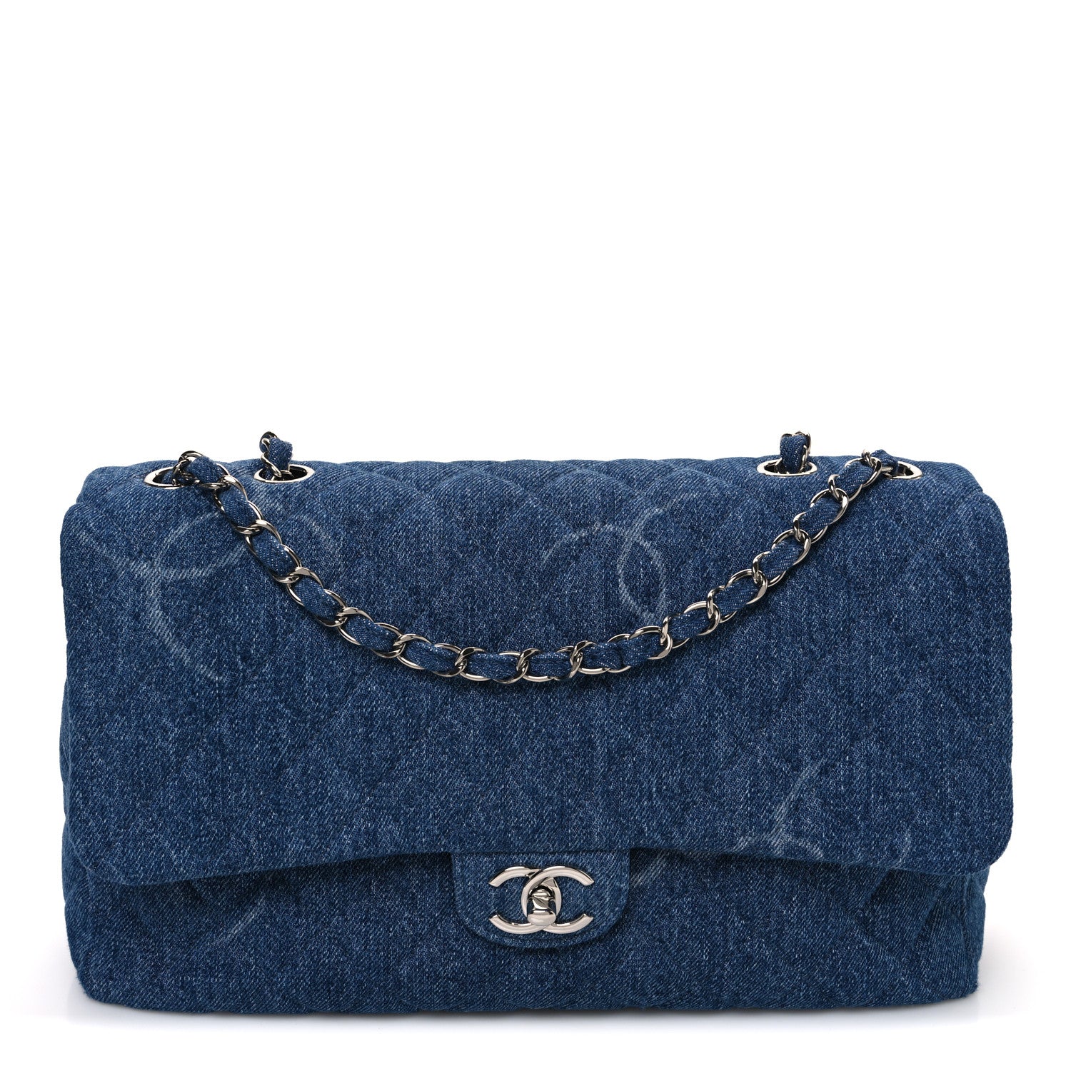 Chanel Denim Quilted CC Print Jumbo Single Flap Blue 1 of 10