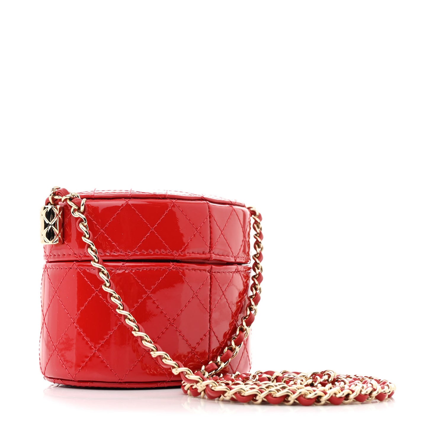 Patent Quilted Small Round Vanity With Chain Red