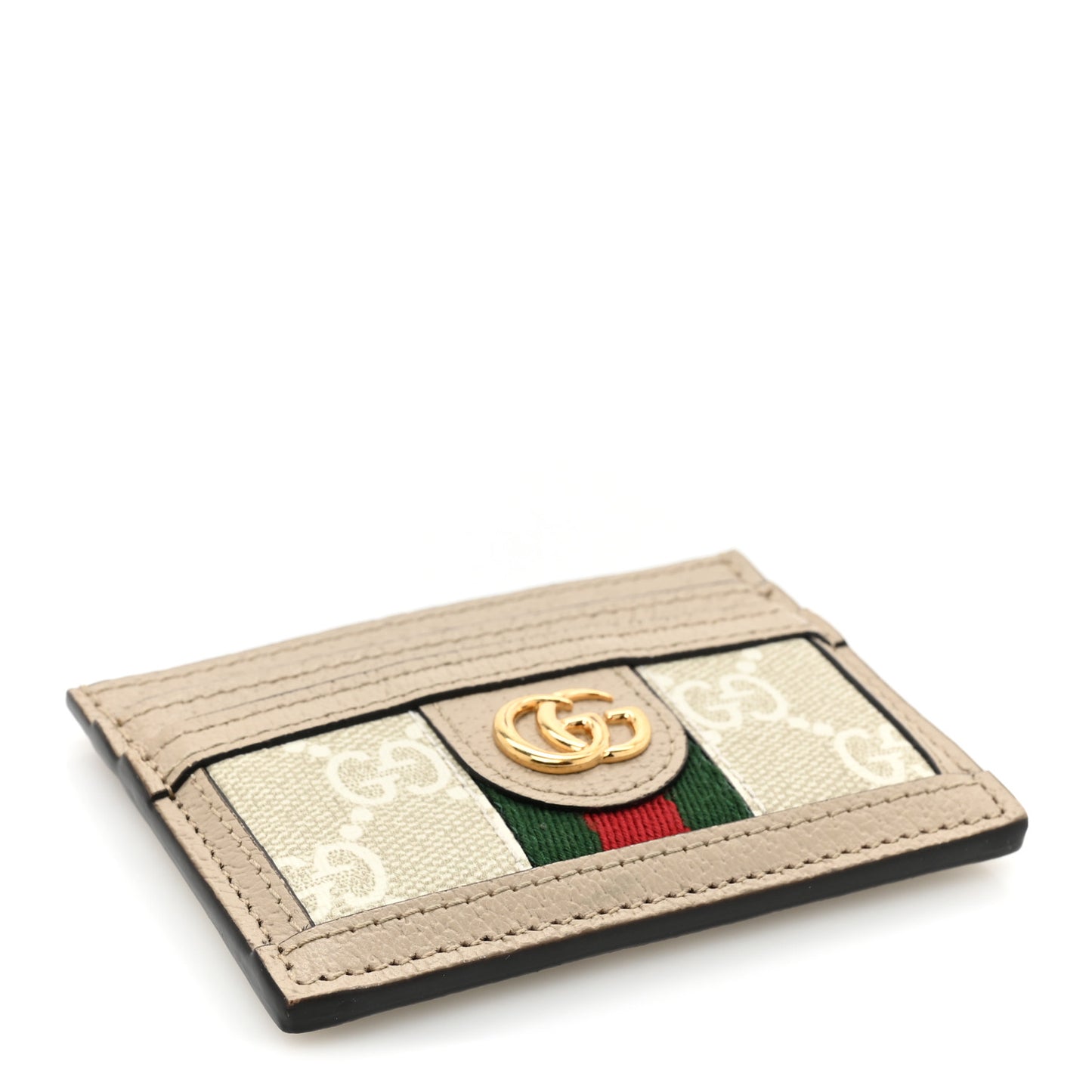 GG Supreme Monogram Textured Calfskin Web Ophidia Card Holder Beige Ebony Mystic White