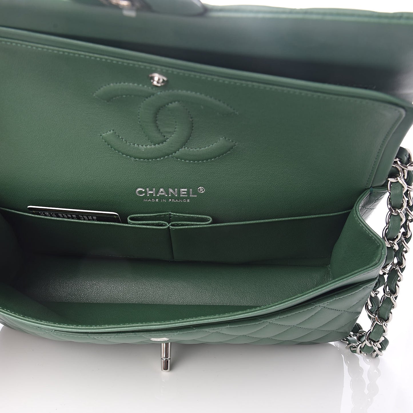 Lambskin Quilted Medium Double Flap Green
