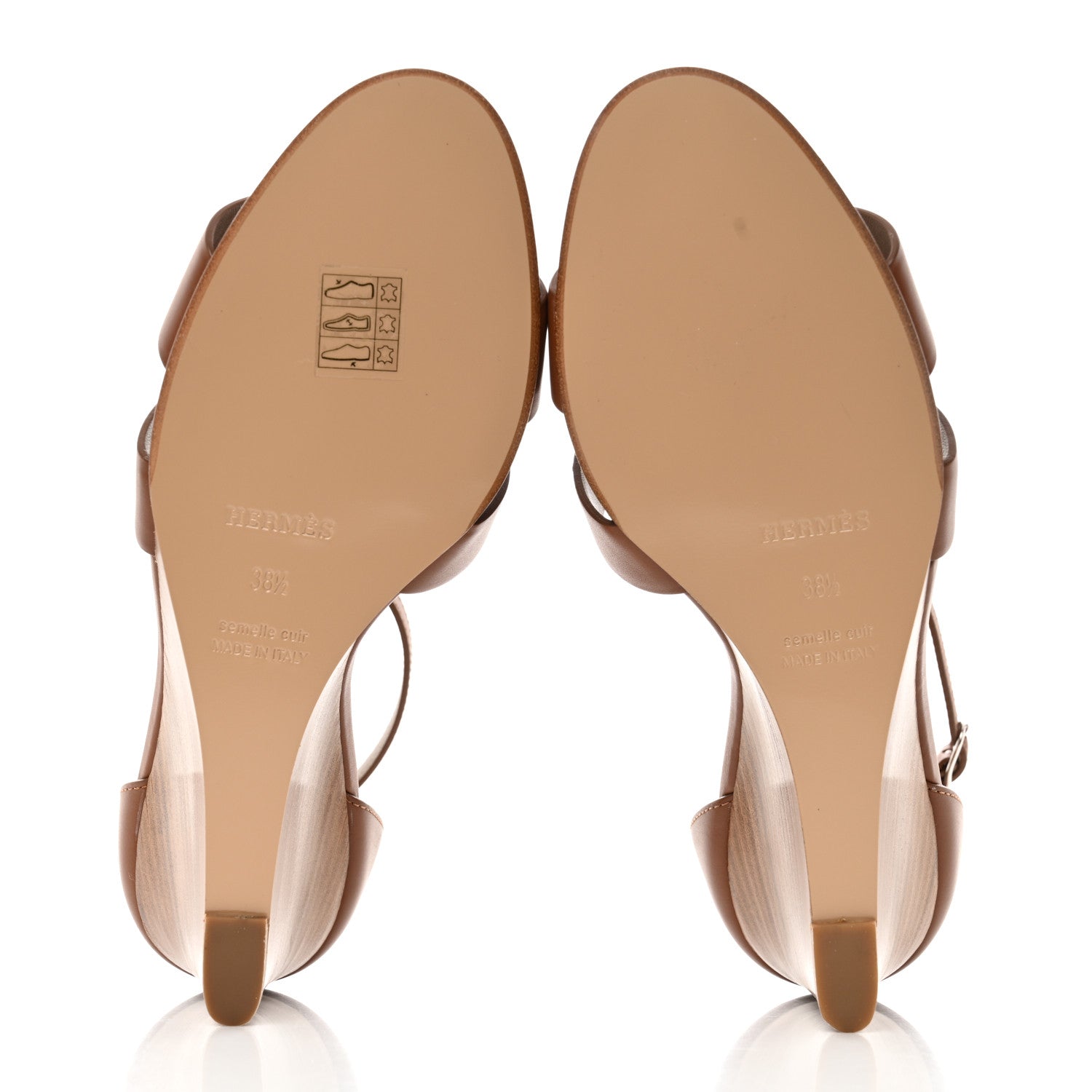 Hermes Calfskin Legend Wedge Sandals 38.5 Gold 5 of 8