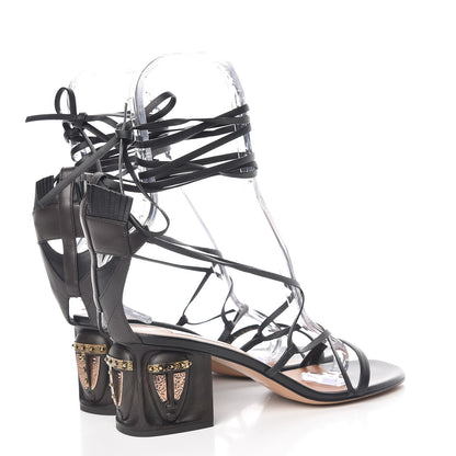 Valentino Garavani Calfskin Mask Embossed Gladiator Sandals 38.5 Brown Black 4 of 8