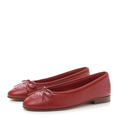 Chanel Crumpled Calfskin Cap Toe CC Ballerina Flats 36.5 Red 3 of 9