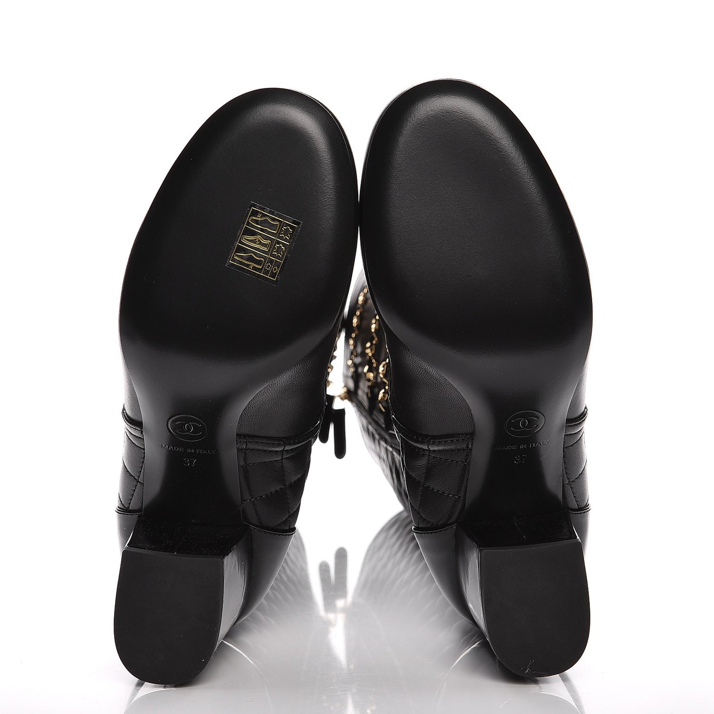 Lambskin Patent Calfskin Chained High Boots 37 Black