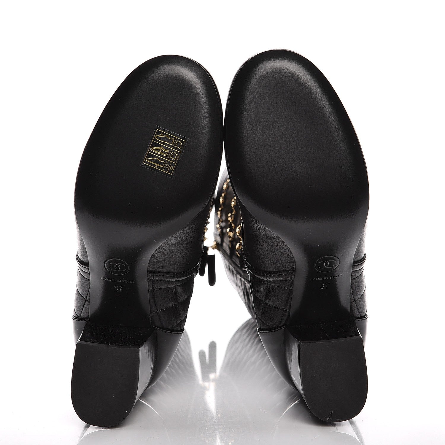 Chanel Lambskin Patent Calfskin Chained High Boots 37 Black 5 of 10