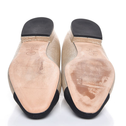 Chanel Metallic Goatskin Grosgrain Cap Toe Ballerina Flats 37 Gold Black 7 of 12