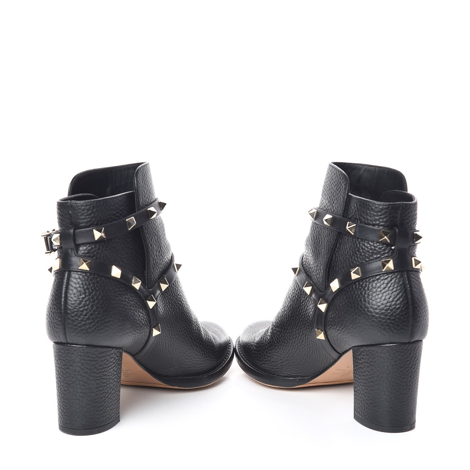 Valentino Garavani Pebbled Calfskin Rockstud Double Buckle 70mm Block Heel Ankle Boots 36.5 Black 5 of 11
