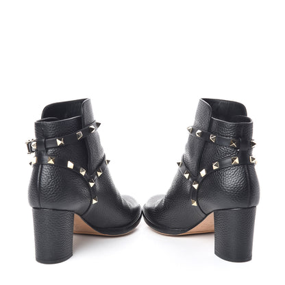 Valentino Garavani Pebbled Calfskin Rockstud Double Buckle 70mm Block Heel Ankle Boots 36.5 Black 5 of 11